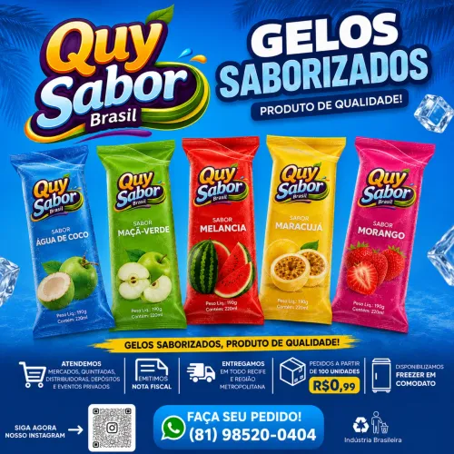 Gelos Saborizados Quy Sabor Brasil | A partir de R$ 0,99 | Entrega em Recife