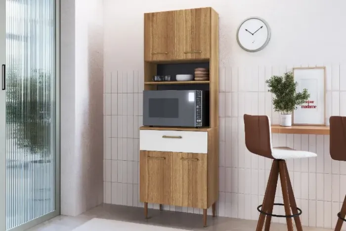 Paneleiro 4 Portas 1 Gaveta Nogal com Branco Promoção