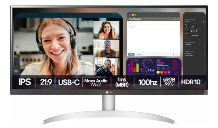 Monitor LG UltraWide? - Tela IPS de 29", 21:9, USB-C, 7Wx2 MaxxAudio