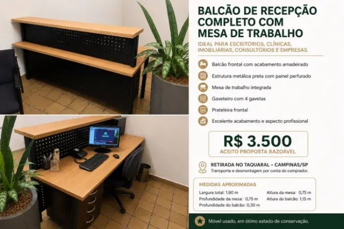 Balcão de Recepção Completo com Mesa de Trabalho