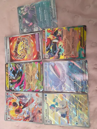Lote Com 7 Cartas Pokémon TCG (Morpeko ex, Wailord ex, Mega Delphox ex e mais)
