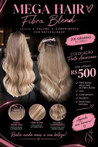 Mega hair de fibra blend 80 cm + colocação