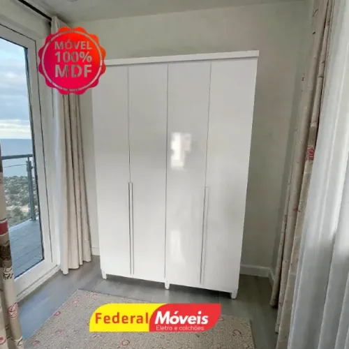 Guarda Roupa Off White 100% MDF 4P 2G SUPER OFERTA