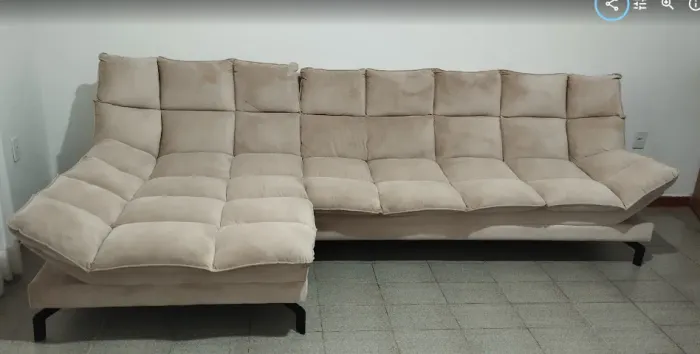 SOFÁ CHENILLE EM L + POLTRONA RETRÁTIL