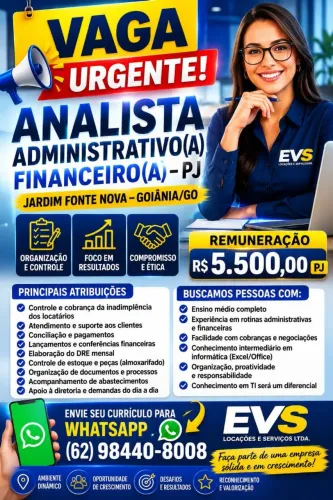 ANALISTA ADMINISTRATIVO (A) FINANCEIRO (A) - PJ R$ 5.500