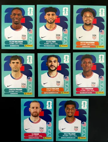 Lote 8 Figurinhas Estados Unidos Copa Do Mundo 2026 Pulisic Mckennie Balogun