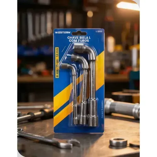 Jogo Chave Biela L Western Aço Carbono Furo Passante 3 Peças 8mm 10mm 13mm