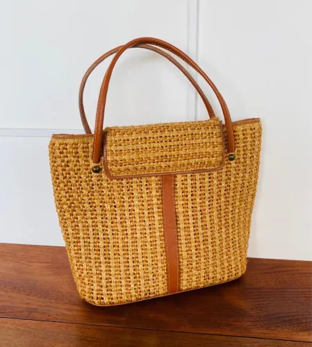 Bolsa Vintage Anos 70 Palha e Couro - Impecável
