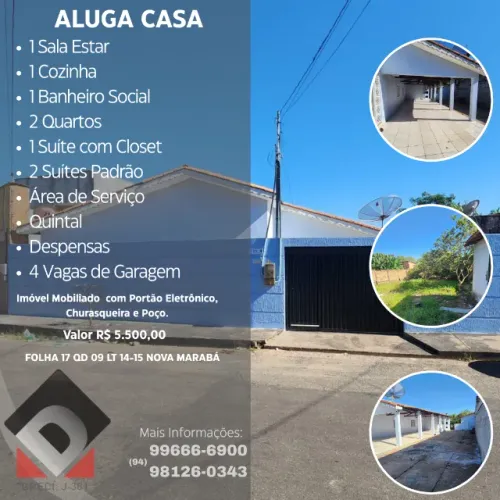 ALUGA CASA NA FOLHA 17 QD 9 LT 14-15 MOBILIADA, POÇO E PORTAO ELETRÔNICO