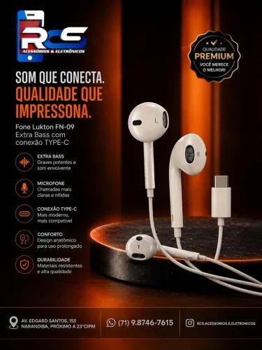 Fone de Ouvido com Fio Tipo-C
