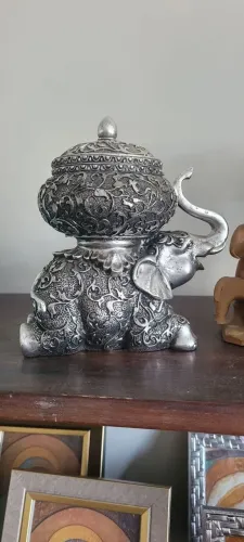 peça vintage decorativa elefante prateado -