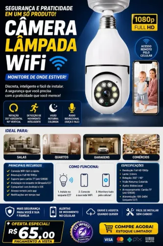 Câmera lâmpada wifi 65