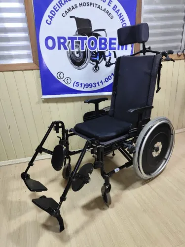 Cadeira de Rodas Reclinável 50cm Assento Encosto de Cabeça Elevação Pernas Ortobras