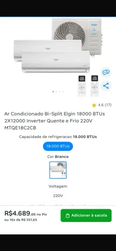 Ar Condicionado Bi-Split Elgin 18000 BTUs 2X12000 Inverter Quente e Frio 220V MTQE18C2CB