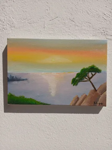 Tela - Linha Do Horizonte ao Sol Nascente - Paisagem Decorativa de Oceano