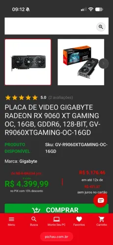 Placa de vídeo - Rx 9060 XT 16 GB