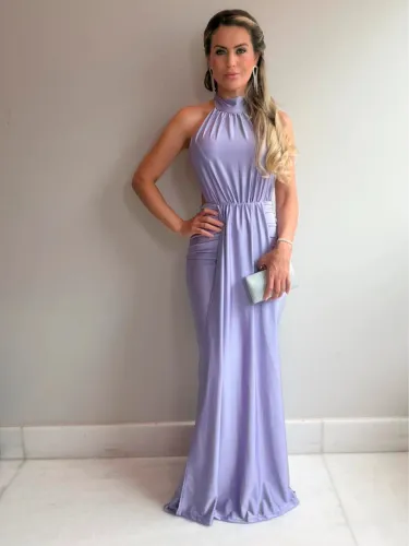Vestido Longo Lilás Tecido Jersey