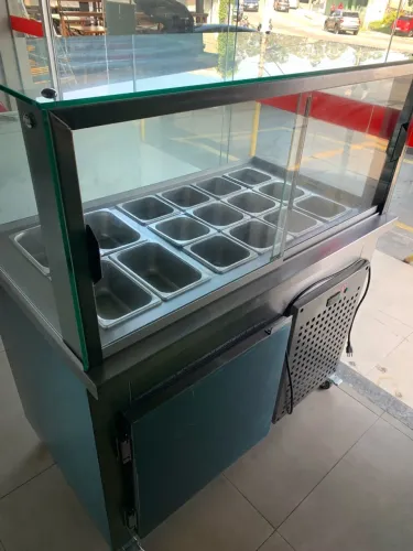 VITRINE BALCÃO CONDIMENTADORA INDUSTRIAL REFRIGERADA/SECA - INOX