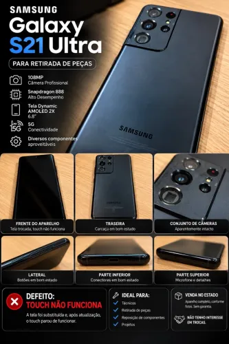 Samsung Galaxy S21 Ultra - Para Retirada de Peças - Touch Não Funciona
