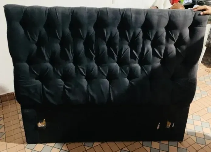 Cabeceira Cama Casal Suede Preto