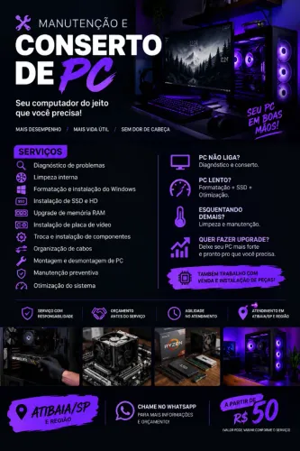 Manutenção e Conserto de PC | Formatação | Limpeza | Upgrade - Atibaia