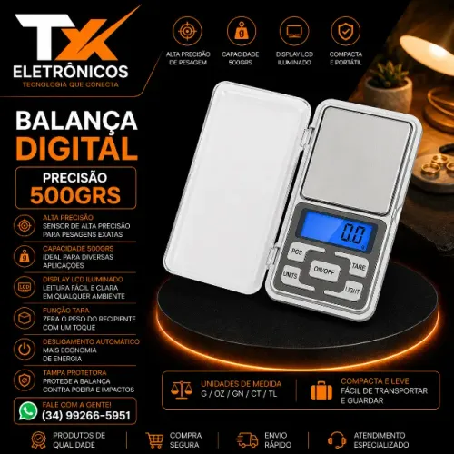 Balança Precisão 500grs - Balança Digital de precisão 500grs - Balança de Bolso Mão