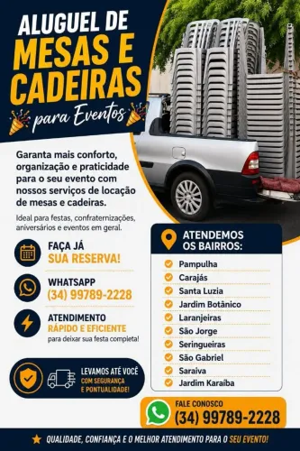 ALUGAMOS MESAS E CADEIRAS