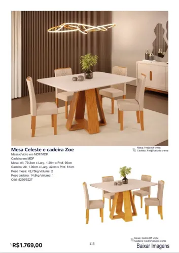 Mesa de Jantar Celeste 4 cadeiras