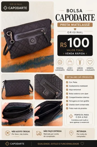 Bolsa Capodarte Preta Matelassê Original - R$ 100
