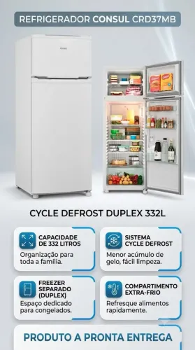 REFRIGERADOR CONSUL CRD37MB Cycle e Defrost DUPLEX 332L BRANCA