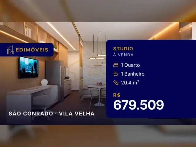 Studio moderno em São Conrado, Vila Velha, a poucos passos da Praia de Itaparica!