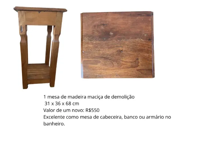 Mesinha de madeira maciça de demolição