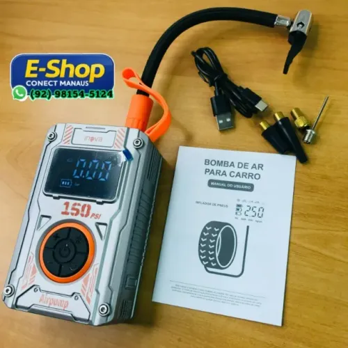 Bomba De Pneu Portátil 150psi Com Visor e Calibrador de Pneu  