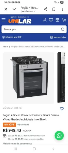 Fogão de imbutir