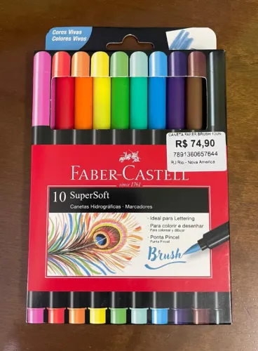 Caneta Ponta Pincel, Faber-Castell, Supersoft Brush, 15.0710SOFT, 10 Cores 