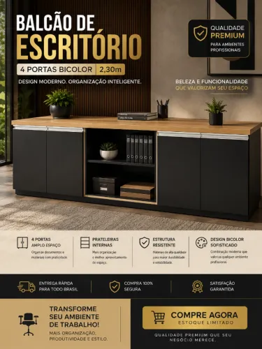 Balcão de Escritório 4 Portas Bicolor 2,30m - Fabricamos móveis sob encomenda