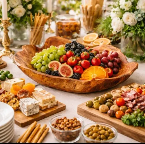 Locação de Centro de Mesa em Madeira Rústica para Frutas e Frios.