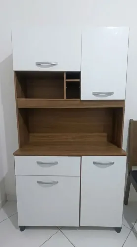 Armário de Cozinha Multiuso Completo (Branco e Madeira) - Ótimo Estado