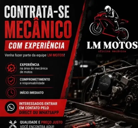 mecanico de motos com experiência, período integral