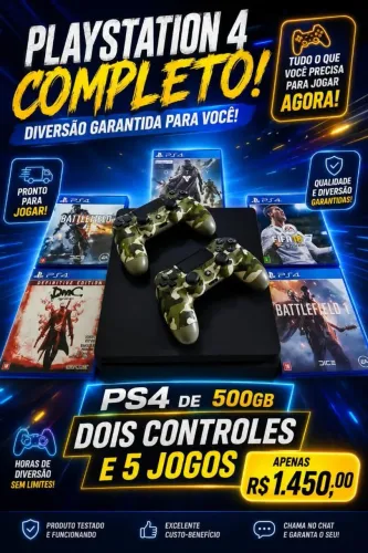 Playstation 4 Slim de 500Gb Com dois controles e 5 jogos