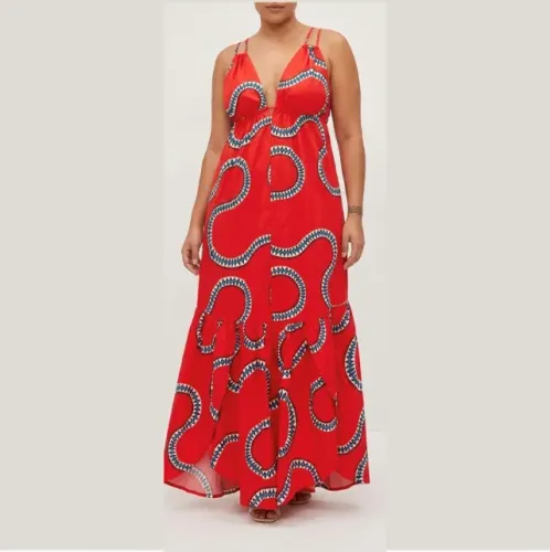 Vestido de Alças Longo Estampado Vermelho