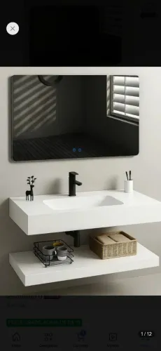 Bancada porcelanato com Cuba prateleira porcelanato e espelho com Led novo sem uso