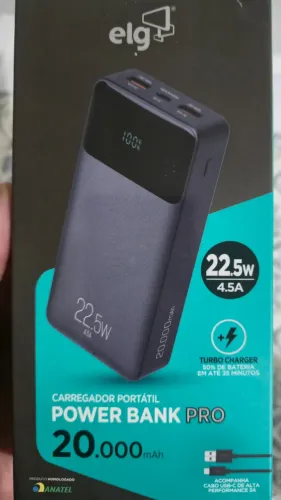 Power Bank ELG Pro 20.000mAH, Carga Rápida 22,5W, Display, USB A e C + 1 ano Garantia