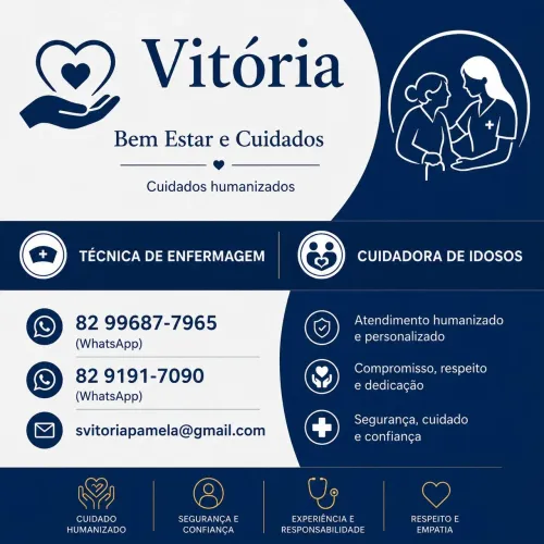 Técnica de enfermagem, cuidadora de idosos, acompanhamento hospitalar e faço curativos.