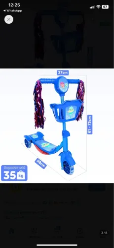 PATINET INFANTIL 3 RODAS COM LED