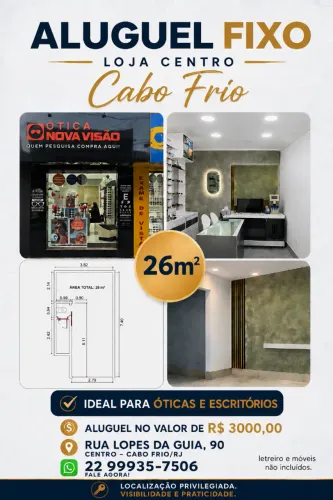 Aluguel Loja centro de Cabo Frio, 26 m² - R$3000,00