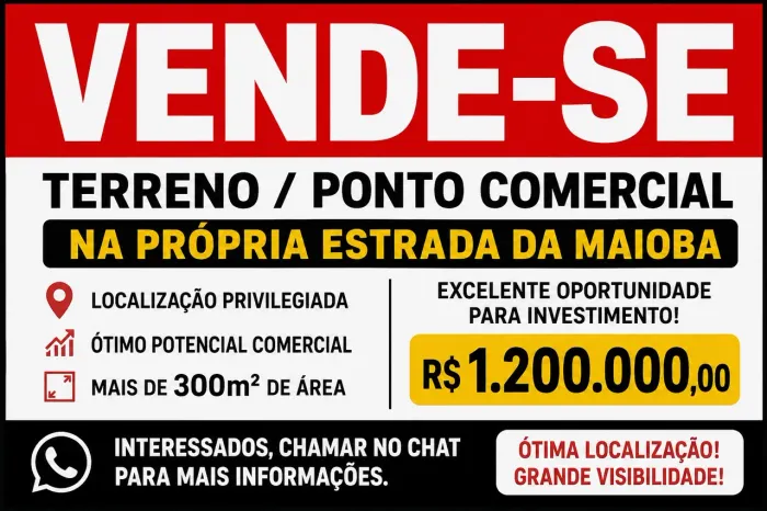 PONTO COMERCIAL À VENDA NA PRÓPRIA ESTRADA DA MAIOBA - +300m²