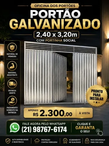 Portao garagem galvanizado. O melhor do rio