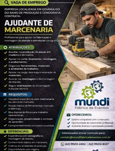 VAGA DE EMPREGO - AJUDANTE DE MARCENARIA