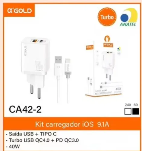 Carregador Turbo 9.1A a'Gold 40W PD+QC4.0